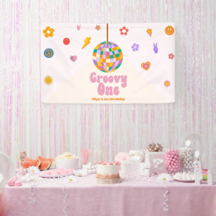 Groovy One Retro Disco-Kugel 1. Geburtstagsfeier Banner