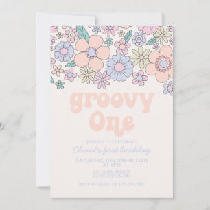 Groovy One Retro Floral 1. Geburtstag Einladung