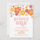 Groovy One Retro Floral 1. Geburtstag Einladung (Vorderseite)
