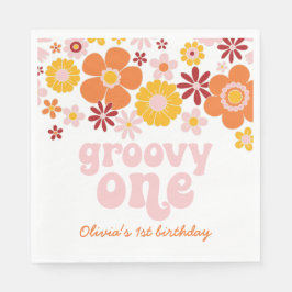 Groovy One Retro Floral 1. Geburtstag Napkins Serviette