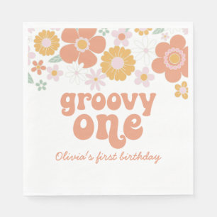 Groovy One Retro Floral erster Geburtstag Napkins Serviette