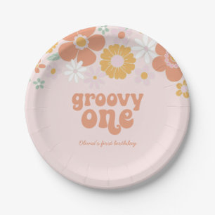 Groovy One Retro Floral erster Geburtstag Pappteller