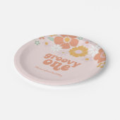 Groovy One Retro Floral erster Geburtstag Pappteller (Schrägansicht)