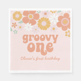 Groovy One Retro Floral erster Geburtstag Serviette