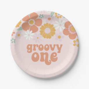 Groovy One Retro Floral Geburtstag Papier Teller