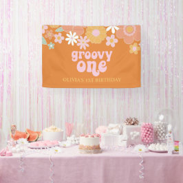 Groovy One Retro Floral Geburtstagsbanner Banner
