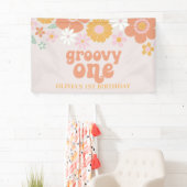 Groovy One Retro Floral Geburtstagsbanner Banner (Insitu)