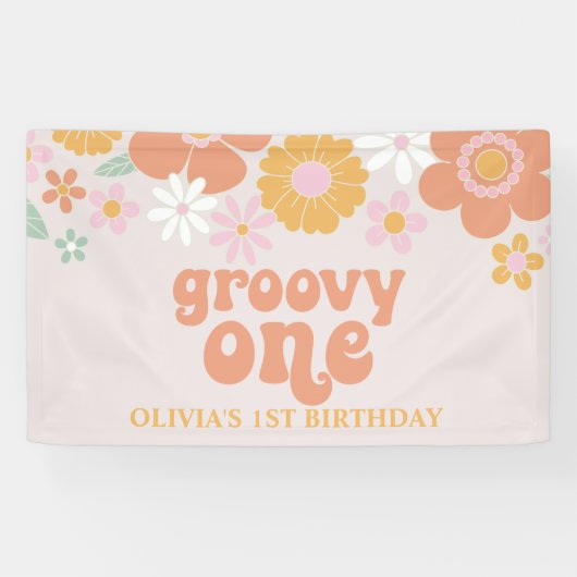Groovy One Retro Floral Geburtstagsbanner Banner (Horizontal)