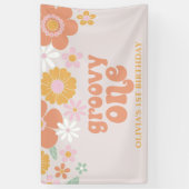 Groovy One Retro Floral Geburtstagsbanner Banner (Vertikal)