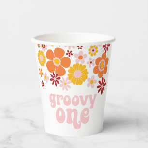 Groovy One Retro Florale Geburtstagspapierbecher Pappbecher