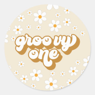 Groovy One Retro Gänseblümchen 1. Geburtstag Runder Aufkleber