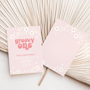 Groovy One Retro Gänseblümchen Boho Blumen erster Einladung