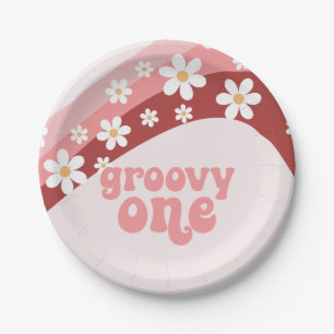 Groovy One Retro Gänseblümchen Boho Blumen erster Pappteller