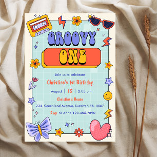 Groovy One Retro Hippie 1. Geburtstag Party Einladung