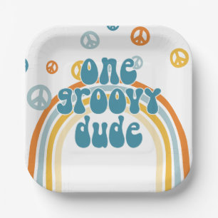 Groovy One Retro Junge erster Geburtstag Pappteller