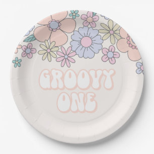 Groovy One Retro Pastell Blumen 1. Geburtstag Pappteller