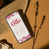 Groovy One Retro Pink Checkered 1st Birthday Invit Einladung