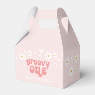 Groovy One Retro Pink Gänseblümchen Geschenkbox Geschenkschachtel