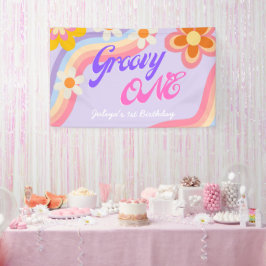 Groovy One Retro Rainbow 1. Geburtstag Banner