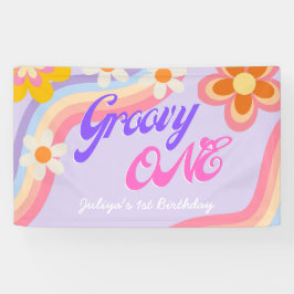 Groovy One Retro Rainbow 1. Geburtstag Banner