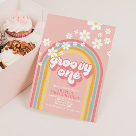 Groovy One Retro Rainbow 1. Geburtstag Einladung