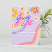 Groovy One Retro Rainbow 1. Geburtstag Einladung (Stehend Vorderseite)