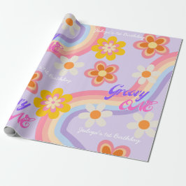 Groovy One Retro Rainbow 1. Geburtstag Geschenkpapier