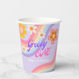 Groovy One Retro Rainbow 1. Geburtstag Pappbecher