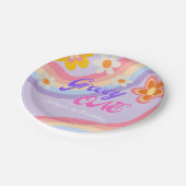 Groovy One Retro Rainbow 1. Geburtstag Pappteller (Schrägansicht)