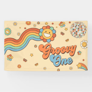 Groovy One Retro Rainbow 1. Geburtstag Party Banner