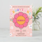 Groovy One Retro Rainbow 1. Geburtstag Party Einladung (Stehend Vorderseite)