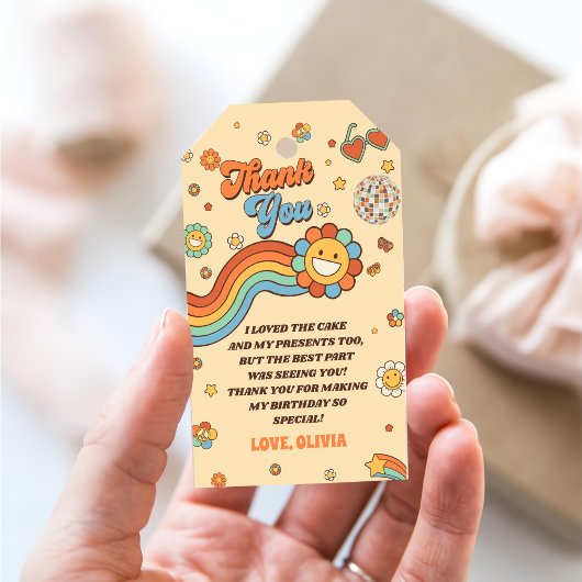 Groovy One Retro Rainbow 1. Geburtstag Party Geschenkanhänger