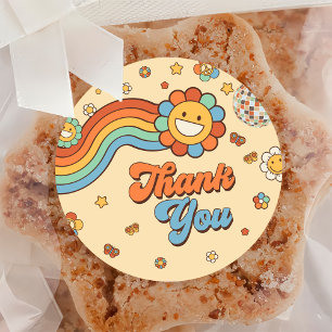 Groovy One Retro Rainbow 1. Geburtstag Party Runder Aufkleber