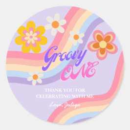 Groovy One Retro Rainbow 1. Geburtstag Runder Aufkleber