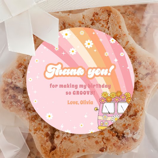 Groovy One Retro Rainbow 1. Geburtstag Runder Aufkleber