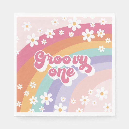 Groovy One Retro Rainbow 1. Geburtstag Serviette (Vorderseite)