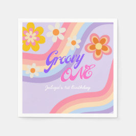 Groovy One Retro Rainbow 1. Geburtstag Serviette