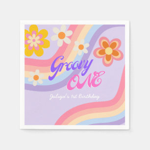 Groovy One Retro Rainbow 1. Geburtstag Serviette