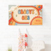 Groovy One Retro Rainbow Birthday Party Banner (Insitu)