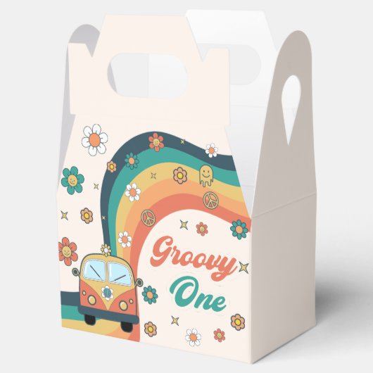 Groovy One Retro Rainbow Birthday Party Geschenkschachtel (Geöffnet)