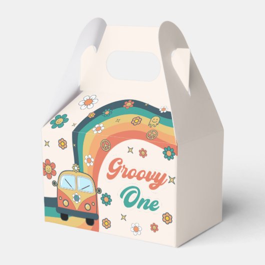 Groovy One Retro Rainbow Birthday Party Geschenkschachtel (Vorderseite)