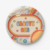 Groovy One Retro Rainbow Birthday Party Pappteller (Vorderseite)