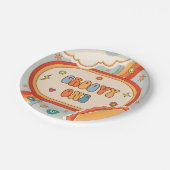 Groovy One Retro Rainbow Birthday Party Pappteller (Schrägansicht)