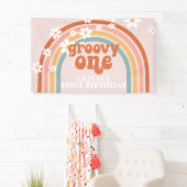 Groovy One Retro Rainbow Daisy Birthday Banner (Insitu)