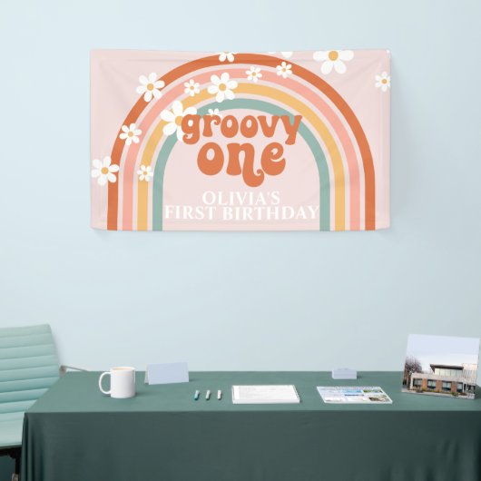 Groovy One Retro Rainbow Daisy Birthday Banner (Messeveranstaltung)