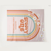 Groovy One Retro Rainbow Daisy Birthday Banner Wandteppich (Vorderseite (Horizontal))