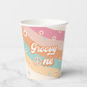 Groovy One Retro Rainbow Daisy Birthday Party Pappbecher (Rückseite)