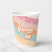 Groovy One Retro Rainbow Daisy Birthday Party Pappbecher (Vorderseite)