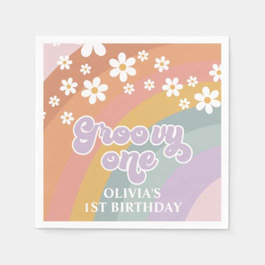 Groovy One Retro Rainbow Serviette (Vorderseite)