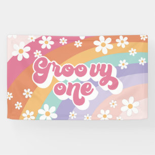 Groovy One Retro Regenbogen 1. Geburtstag Banner